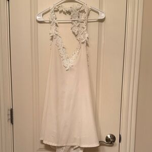 Elegant White Lace Trim Sabo Skirt Dress